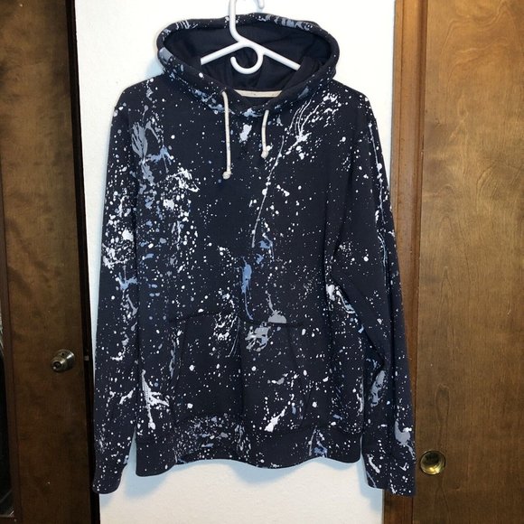 Abercrombie & Fitch Mens Large Blue White Paint Splatter Pullover Hoodie Art Y2K - Picture 3 of 15